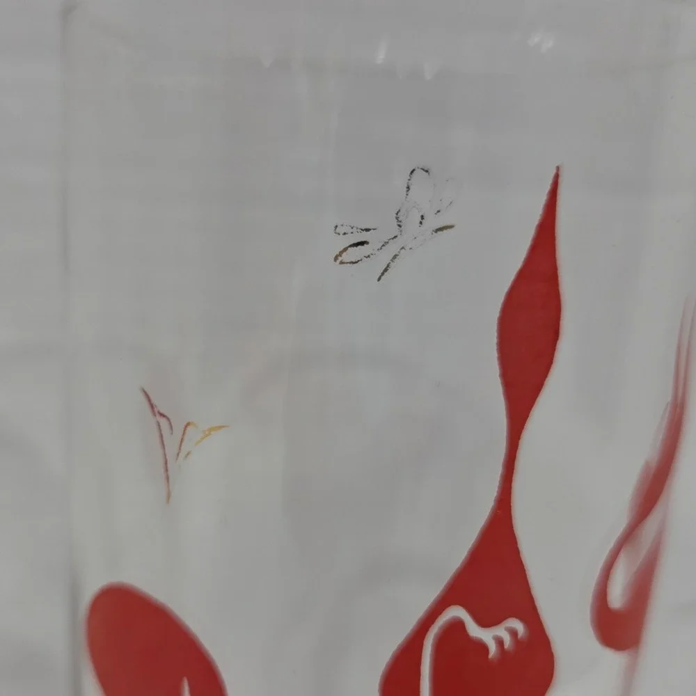 Vintage MCM Red Flamingo Collins Glasses Set of 2 Retro Barware 5.5 Inch Tall
